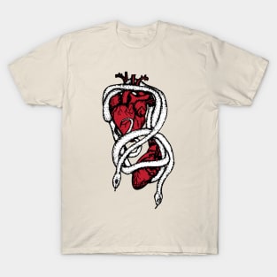 Black, White, and Red Snakes with Anatomical Hearts T-Shirt